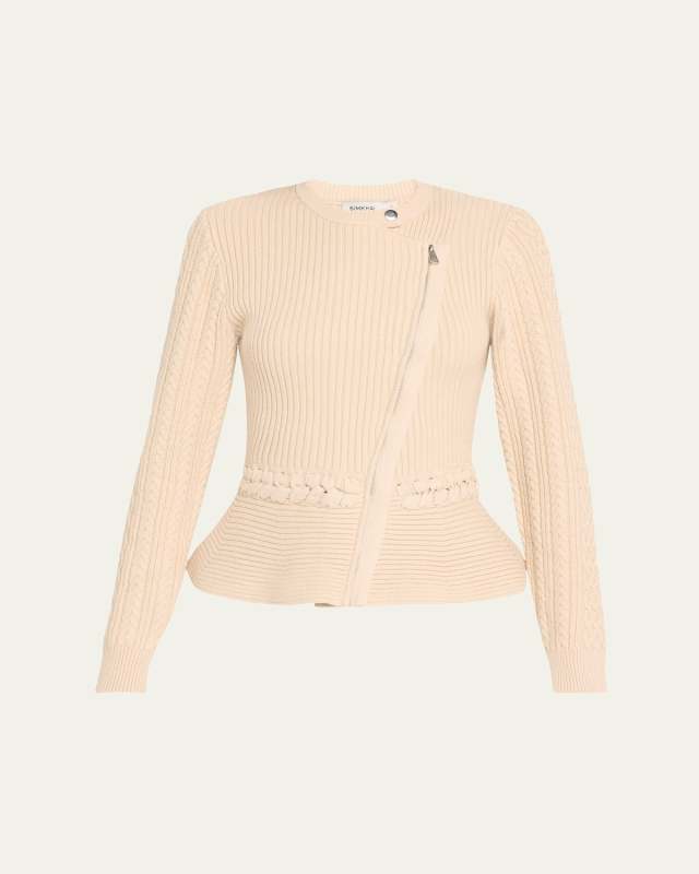 Andi Mixed-Knit Cotton Peplum Jacket